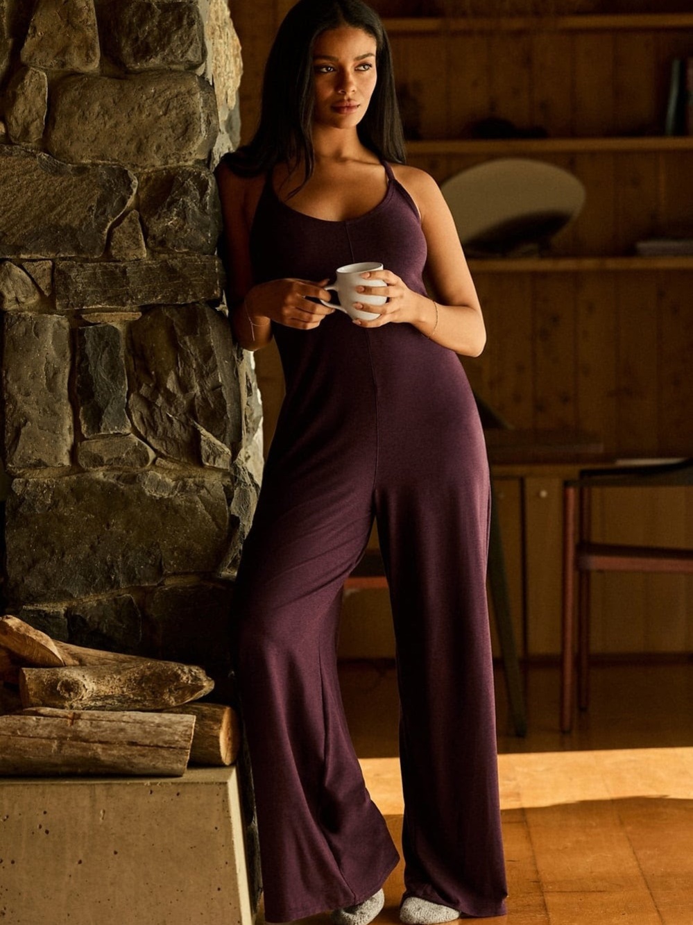 Fabletics Deep Plum Wide-Leg Jumpsuit